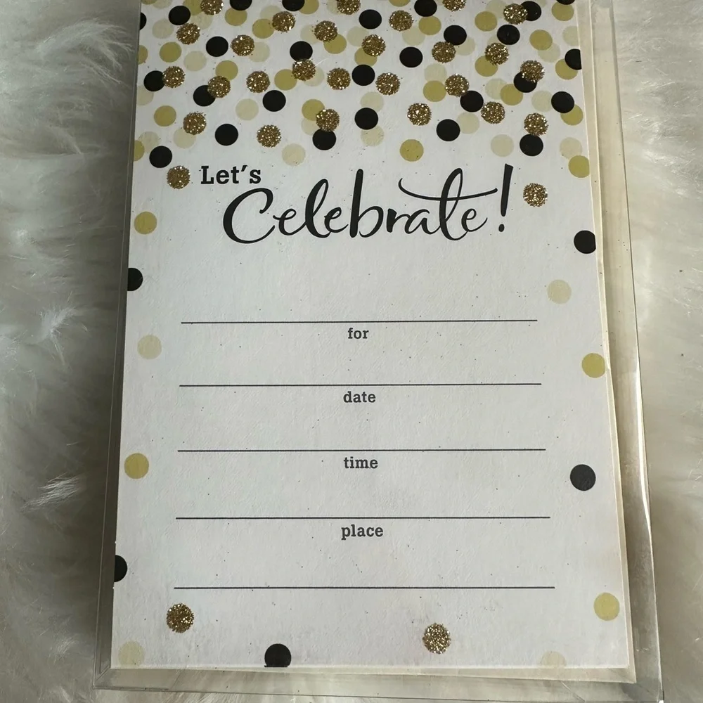🩵5/$8 Hallmark Gold and Black Party Invitation Cards
